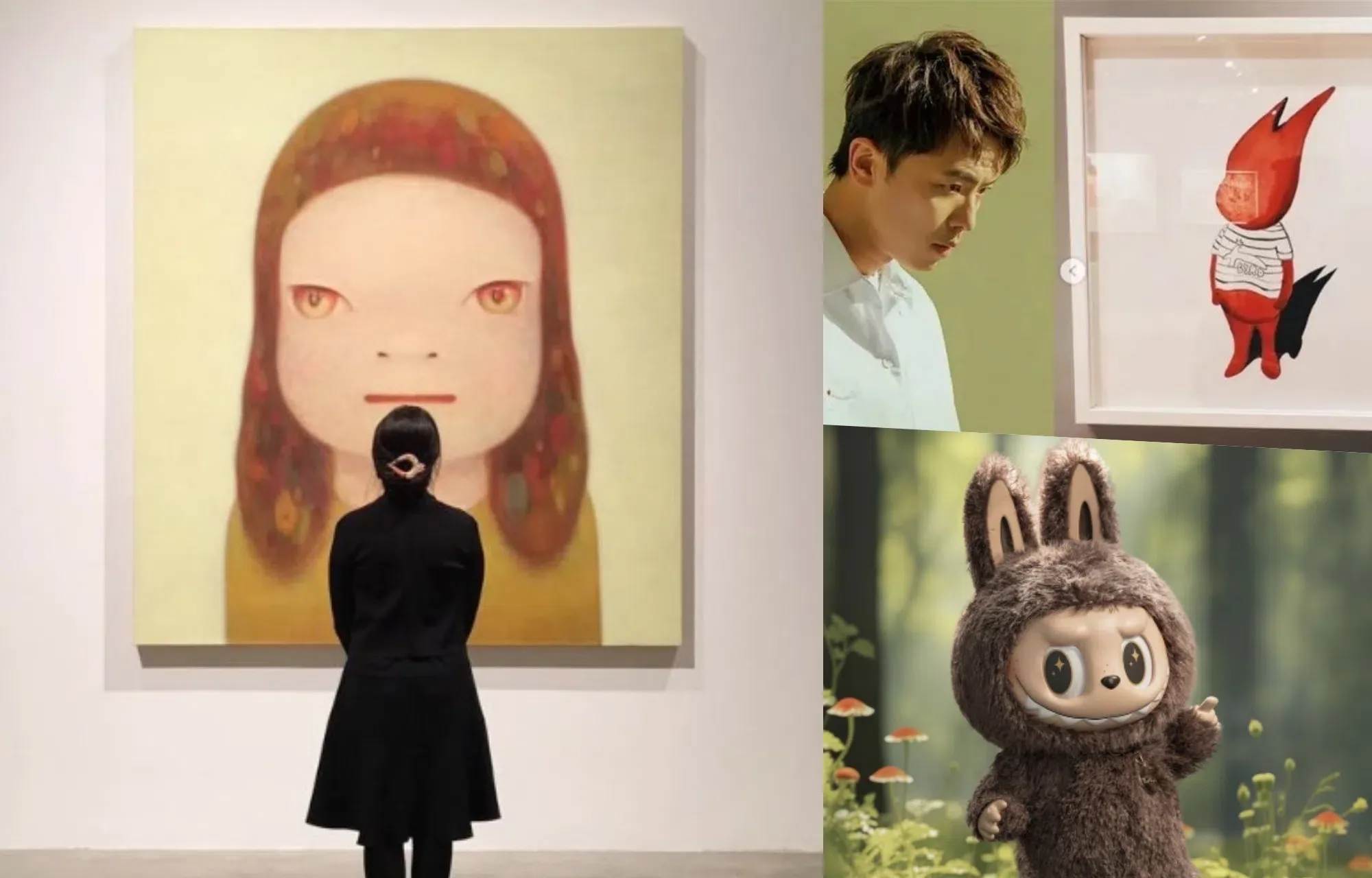 Lily的作品被指像极日本大师奈良美智(左图)、小鬼生前遗作Alien666公仔(右上图)和夯爆玩具Labubu。(互联网) Lily的作品被指像极日本大师奈良美智(左图)、小鬼生前遗作Alien666公仔(右上图)和夯爆玩具Labubu。(互联网)